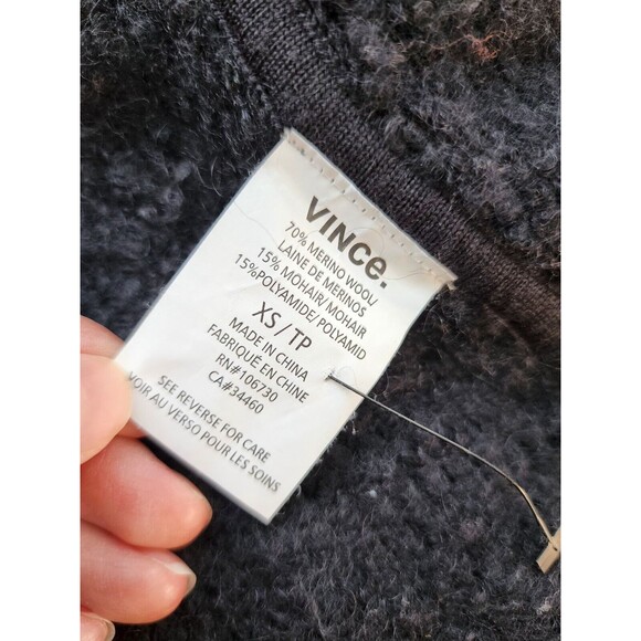 VINCE. Black Merino Wool Mohair Chunky Nubby Cardigan Sweater Coat Oversized XS - Picture 11 of 12